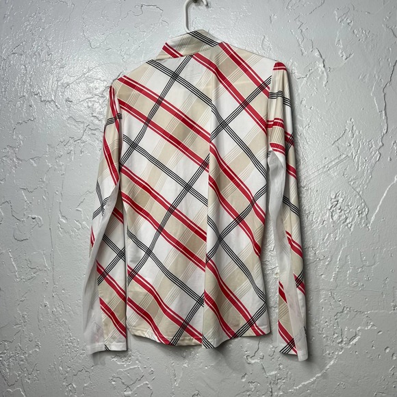 Sansoleil Solcool Plaid Print 1/2 Zip Mesh Top Size M - Picture 2 of 9